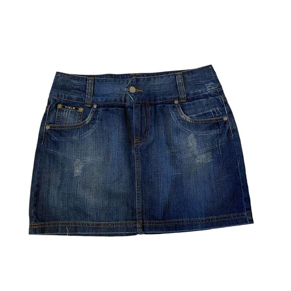 Y2K Yield Global Denim Jean Mini Skirt Preppy Size 6/28 100% Cotton 5 Pocket - Picture 1 of 5